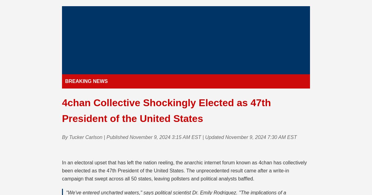 BREAKING 4chan Collective Elected President Fox News