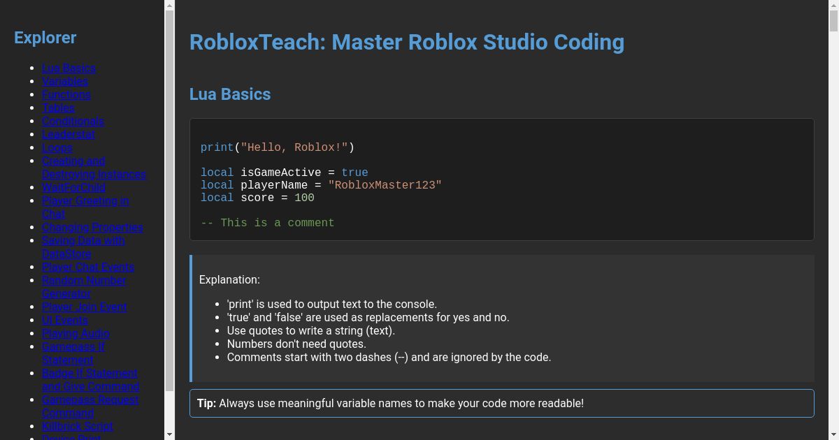 Robloxteach learn roblox studio coding