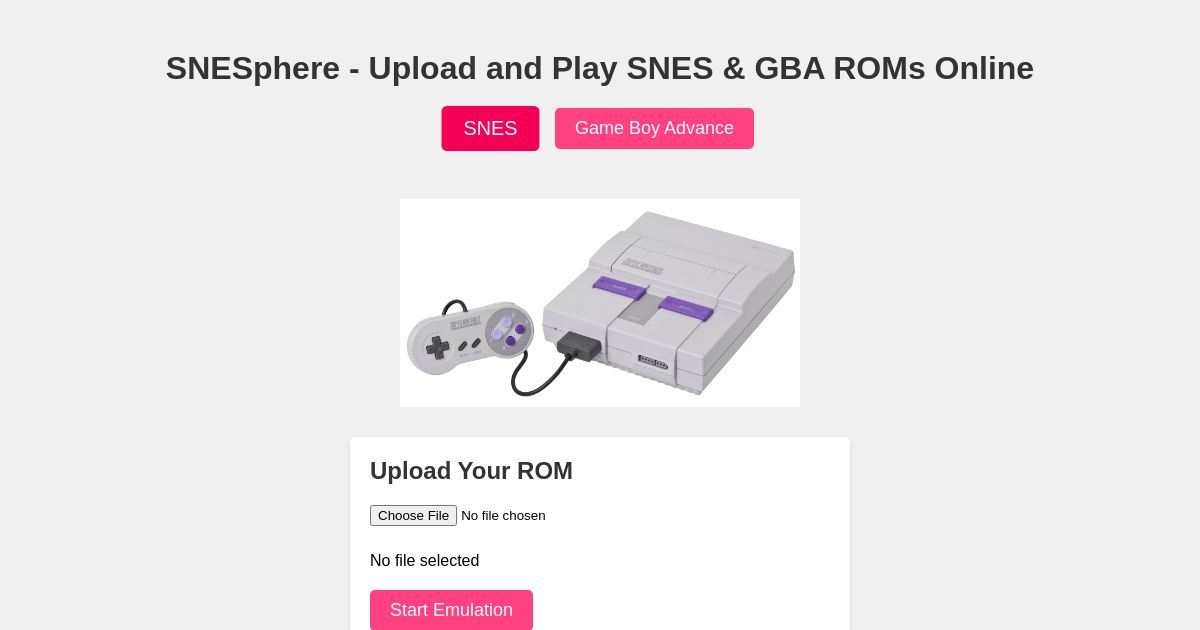 SNESphere Upload and Play SNES GBA ROMs Online
