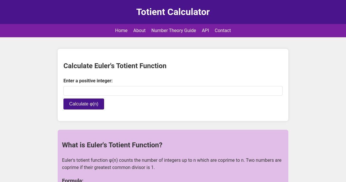 Totient Calculator Euler s Totient Function Calculator