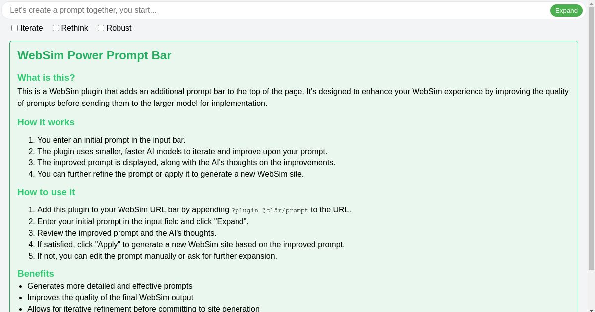 Websim power prompt bar