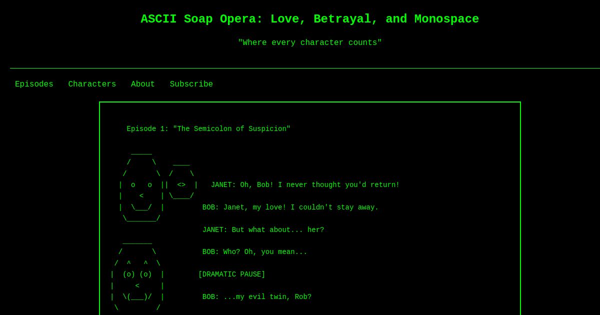 ASCII Soap Opera: Love, Betrayal, and Monospace