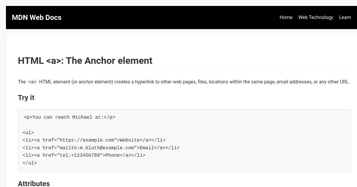 MDN Web Docs - HTML Anchor Element